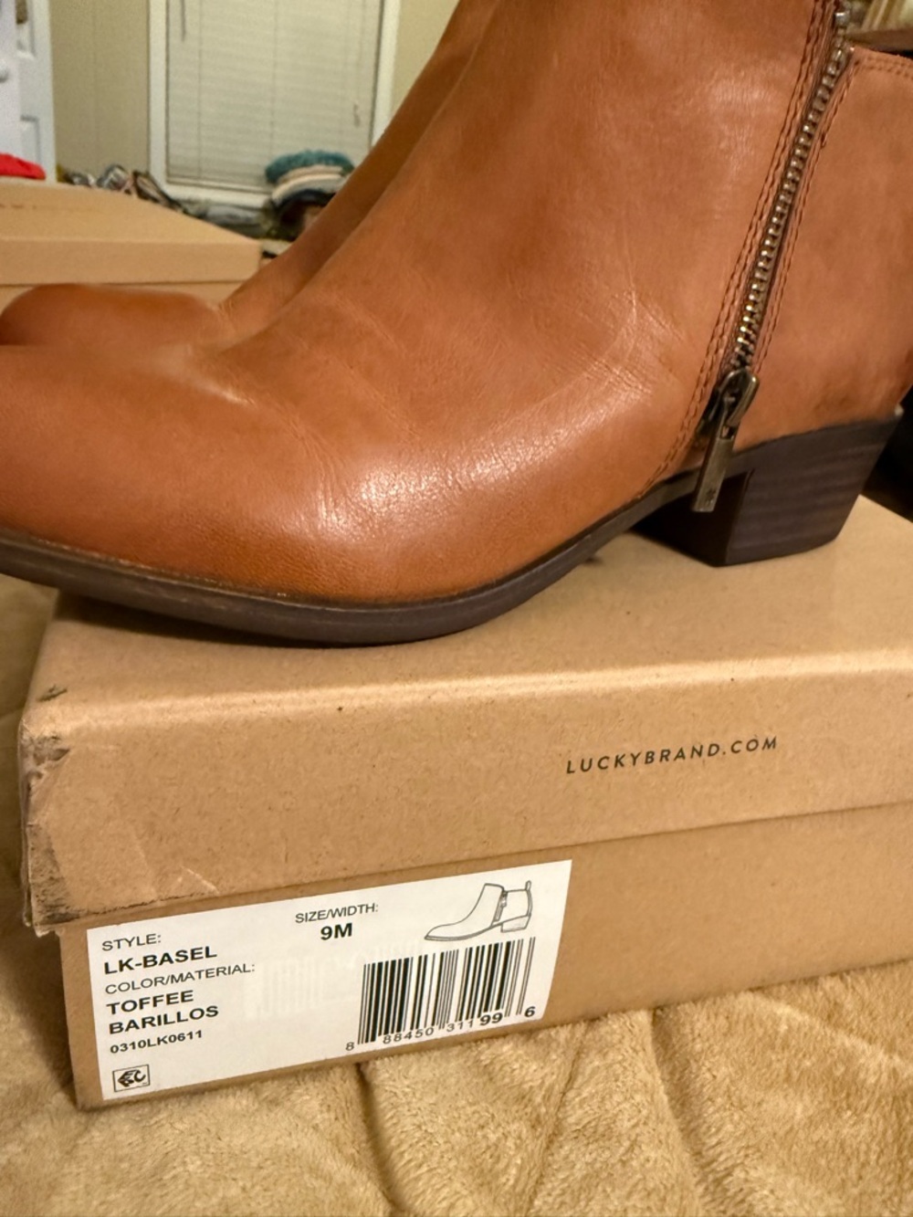 Lucky Brand Toffee Leather Side-Zip Ankle Booties
